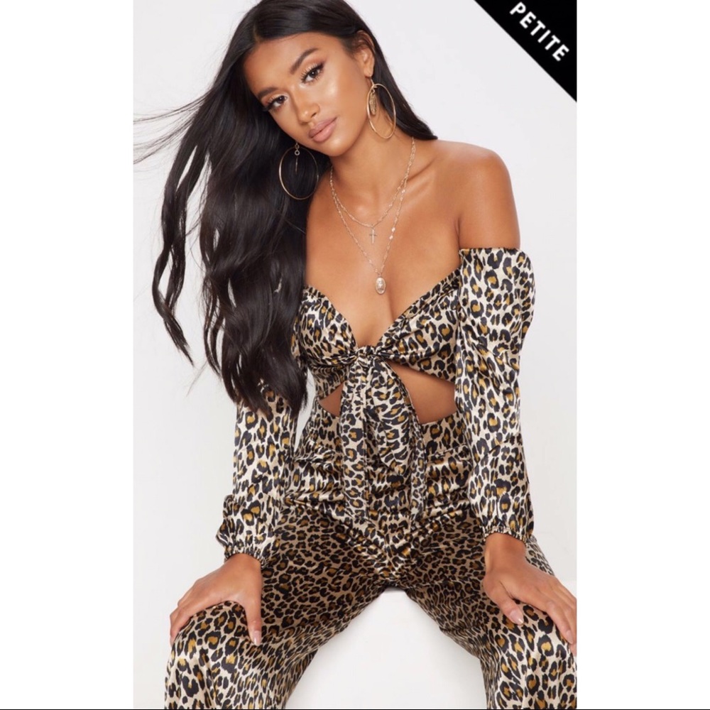 Satin Leopard Print Bardot Top